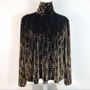 Vintage Black and Tan Animal Print Turtleneck Blouse